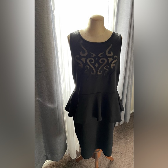 Forever 21+ Black Peplum Dress with detail - Picture 1 of 4